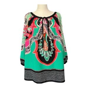 GUC Gibson Latimer green, pink, orange & black paisley print blouse | size 2X